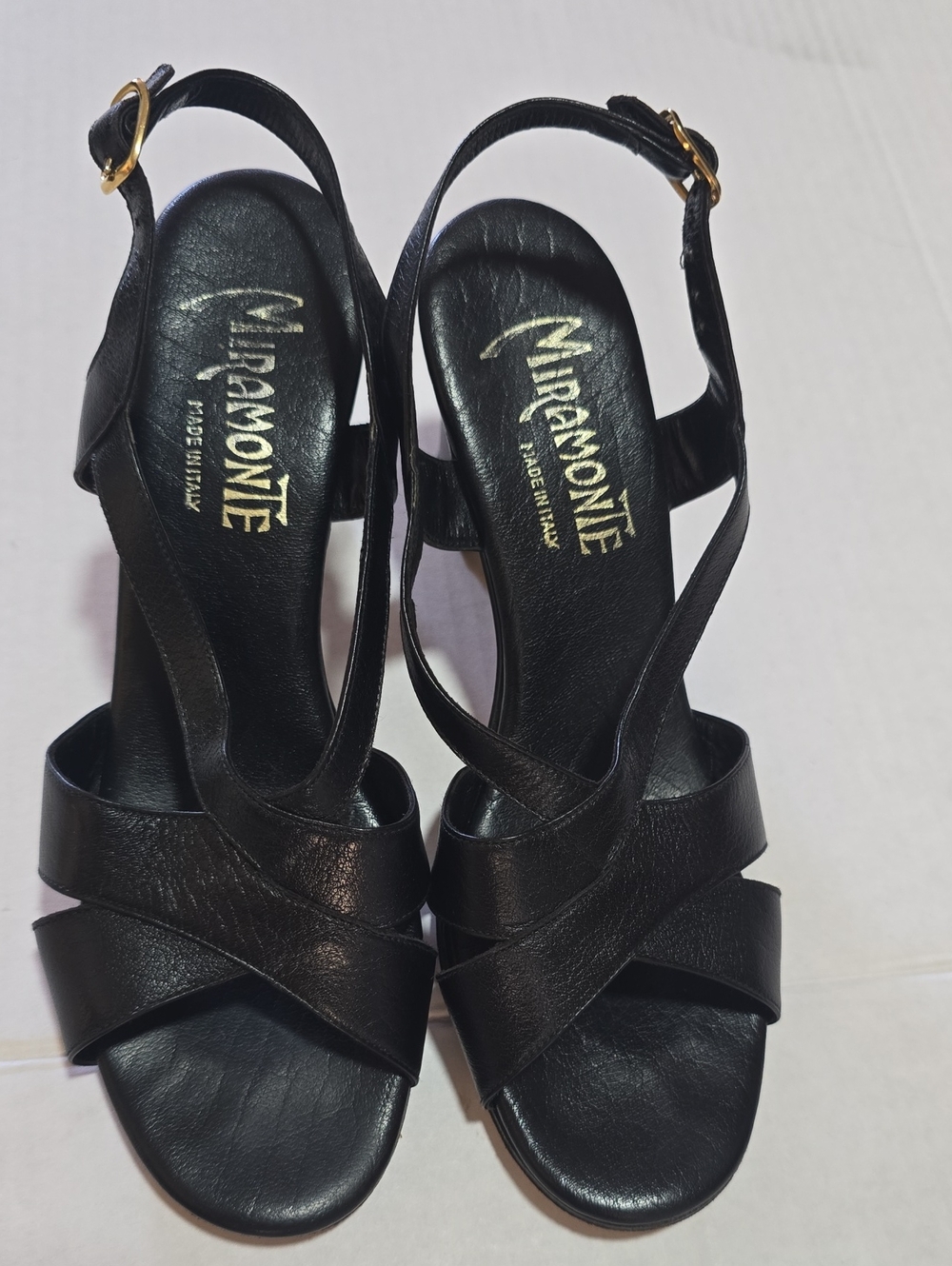 Vintage Miramonte Black Leather Heeled Sandals - Made in Italy - Size 6.5M